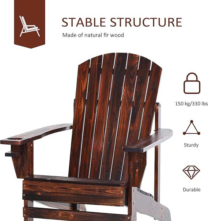 Folding Adirondack Chair, Outdoor Adirondack Chairs with Wood Texture, Acacia Wood Fire Pit Chairs, All Weather, for Deck Backyard Patio Outdoor Garden (Brown)