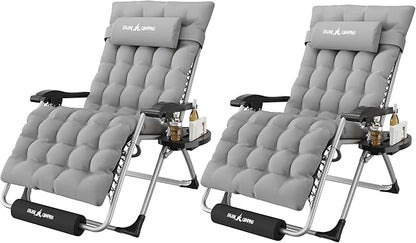 Amopatio Oversized Zero Gravity Chair Set of 2, 29in Reclining Camping Lounge Chair Upgraded Lock and Footrest, Cup Holder, Removable Cushion & Headrest Folding Patio Recliner