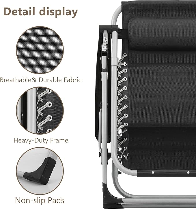Zero Gravity Chair, Portable Folding Reclining Lounge Chairs with Adjustable Cushion and Cup Holder Trays for Outdoor - Photo 8