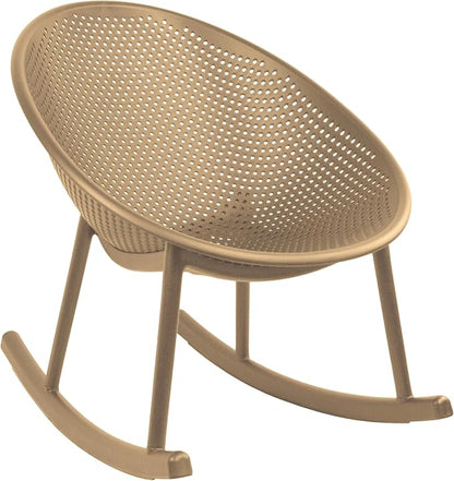 2xhome Set of 2 Patio Rocking Chairs | Oval Egg Shaped Lounge Rocker | All Weather Plastic | Modern Accent Side Chair for Indoor or Outdoor Use, Beige