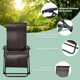 Tangkula 2 PCS Rattan Zero Gravity Chair, Outdoor Adjustable Folding Lounge Chair with Widened Armrest & Locking System - Photo 8