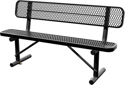 6 Feet Heavy Duty Metal Park Bench for Outside, Outdoor Bench with Backrest & Portable Frame, Commercial Benches for Shopping Malls, Stores, Parks, Patios, Decks, Black