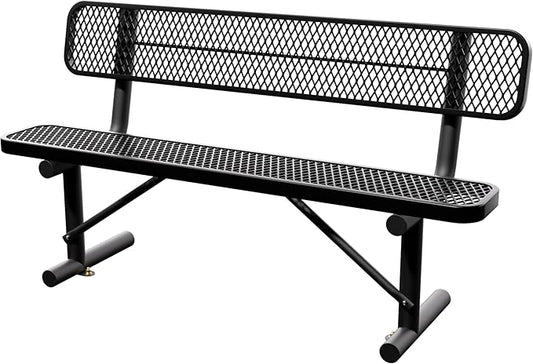 6 Feet Heavy Duty Metal Park Bench for Outside, Outdoor Bench with Backrest & Portable Frame, Commercial Benches for Shopping Malls, Stores, Parks, Patios, Decks, Black