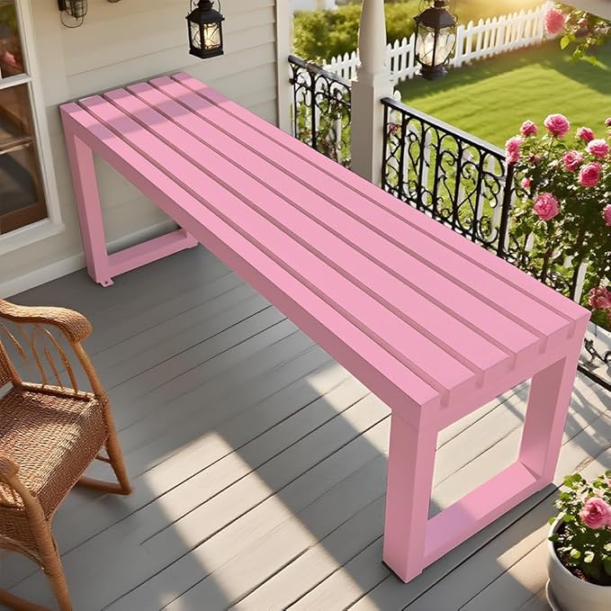 2-Person Garden Bench Seat Outdoor Benches Metal Park Bench Patio Seat 3.3ft 3.9ft 4.9ft 5.9ft Weather Resistance Backless Front Porch Chair Easy Installation(Lightpink,5.9ft)