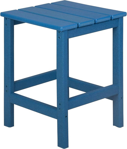 WO Home Furniture 3pc Set - HDPE Poly Adirondack Chair with Ottoman/Footrest and Square Side Table, All Weather and UV Resistant for Outdoor Patio Backyard, Garden, Pacific Blue