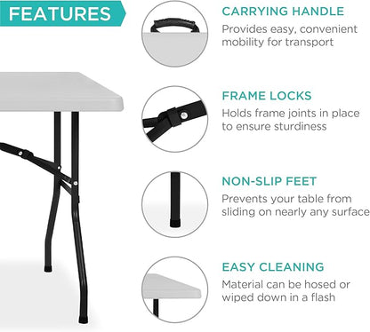 Best Choice Products 8ft Plastic Folding Table, Indoor Outdoor Heavy Duty Portable w/Handle, Lock for Picnic, Party, Pong, Camping - Light Gray