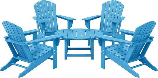 WestinTrends Dylan 5-Piece Outdoor Patio HDPE Adirondack Chair with Round Coffee Table Conversation Set, Pacific Blue