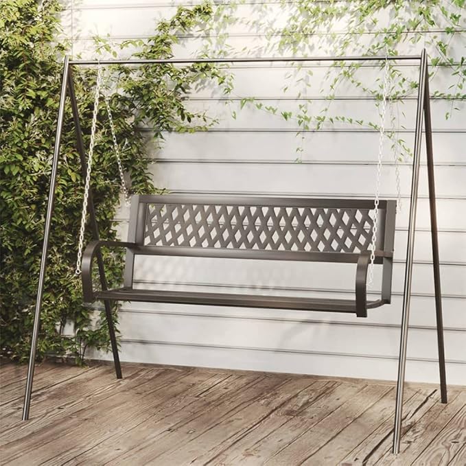 Black Steel and Plastic Garden Swing Bench for Outdoor Patio - Photo 1