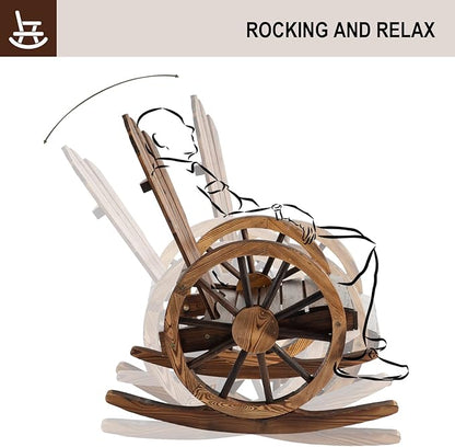 Outdoor Wood Rocking Chair Wagon - Outside Rocking Chair Rustic Front Porch Chairs Single for Patio, Country, Yard