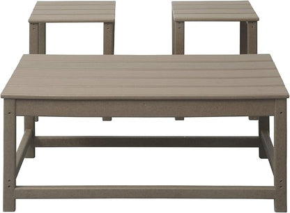 WestinTrends Malibu 3-Piece Set Outdoor Coffee and Side Table for Adirondack Chair, Weathered Wood