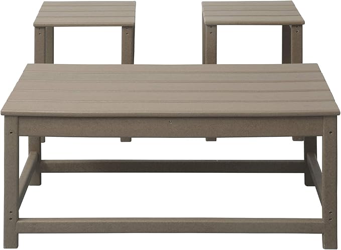 WestinTrends Malibu 3-Piece Set Outdoor Coffee and Side Table for Adirondack Chair, Weathered Wood - Photo 8