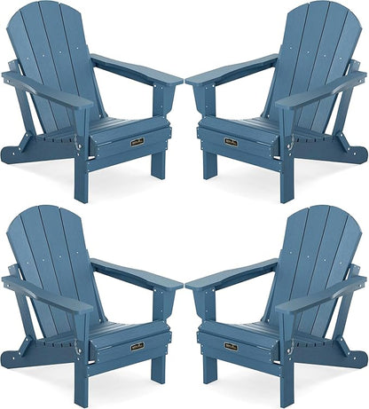 SERWALL Foldable Adirondack Chair Set of 4 for Patio Garden Outdoors Fire Pit-Ocean Blue