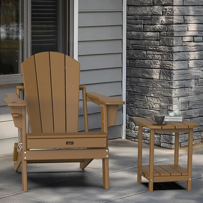 VINGLI Outdoor Side Table, All-Weather HDPE Patio Side Table Small Outdoor Table for Porch, Pool, Deck, and Yard (Brown)