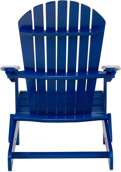 Merax Folding Adjustable Acacia Wood Adirondack Chairs, Water Proof Outdoor Wooden Fire Pit Lounge Reclining Chair for Yard, Garden, Patio, Blue