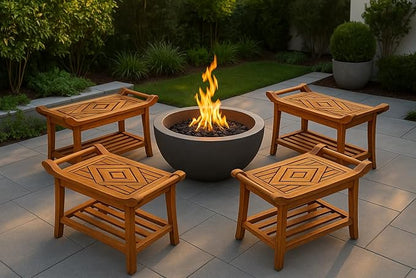 Luxury Teak Shower Bench Stool Seat Chair with Leveling Feet, Waterproof, Teak Oil Finish, Large, 25x19x14, for Bathroom, Spa, Sauna, Pool Deck, Patio, Garden, RV, from Our Diamond Collection