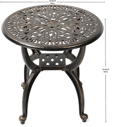 C/G Cast Aluminum Side Table,Decorative Outdoor End Table, Ornate Floral Pattern (Round, Copper)
