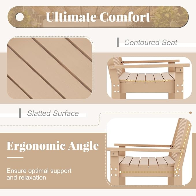 RELAX4LIFE 2-Person Patio Outdoor Bench - 52’’ All-Weather HDPE Garden Bench with Armrests & Slatted Backrest, Patio Bench for Front Porch Park Poolside Backyard, 705 LBS Weight Capacity (Teak)