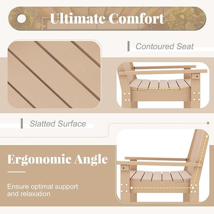 RELAX4LIFE 2-Person Patio Outdoor Bench - 52’’ All-Weather HDPE Garden Bench with Armrests & Slatted Backrest, Patio Bench for Front Porch Park Poolside Backyard, 705 LBS Weight Capacity (Teak)