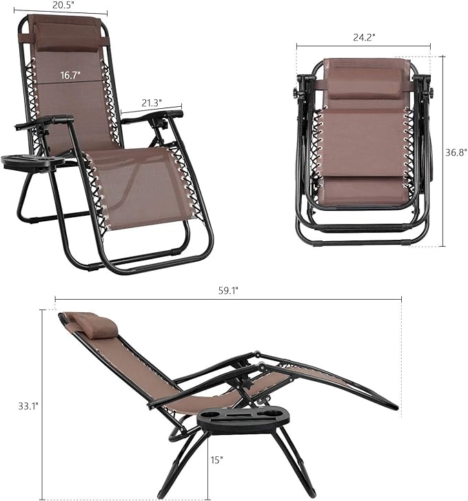 Flamaker Patio Zero Gravity Chair Outdoor Folding Lounge Chair Recliners Adjustable Lawn Lounge Chair with Pillow for Poolside, Yard and Camping (Brown)