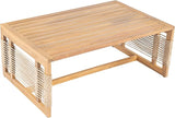 Merax Outdoor Patio Acacia Wood 3-Seater Sofa Set with 2 Coffee Tables with Beige Cushions, Hand Woven Rope Design - Photo 6
