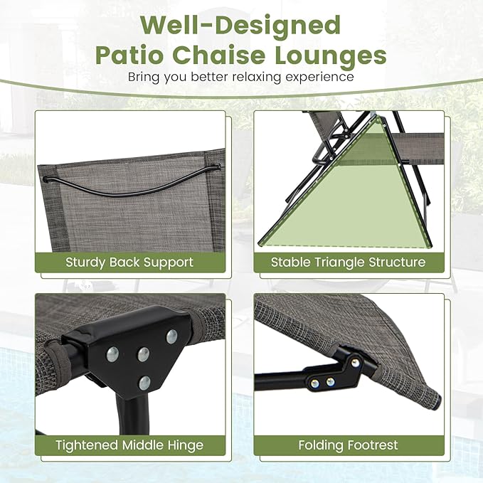 Tangkula Outdoor Lounge Chair, Patio Folding Chaise Recliner with 6-Level Backrest - Photo 6