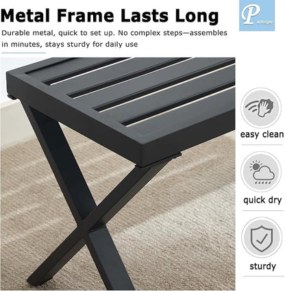 Black Outdoor Bench, 46" Outdoor Metal Backless Bench for Outdoor, Patio Garden Bench, All Wheather Outdoor Bench with cors for Garden, Backyard, Porch, Black