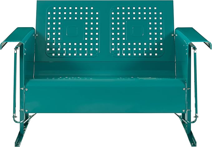 Crosley Furniture Bates Retro Metal Outdoor Loveseat Glider, 2-Person Rocking Patio Bench for Porch, Deck - Photo 4