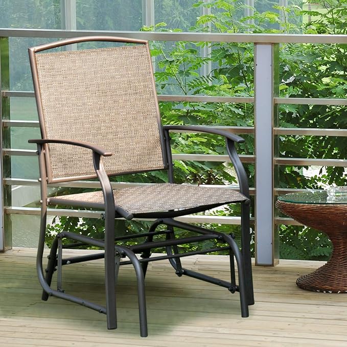 Giantex Outdoor Glider Chair W/Sturdy Metal Frame & Breathable Mesh Fabric, Porch Lounge Swing Rocking Chair for Lawn, Garden, Porch, Backyard, Poolside, Patio Glider for Outside