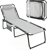 Tangkula Beach Lounge Chair for Outside, Folding Chaise Lounge Outdoor with 4-Position Backrest - Photo 1