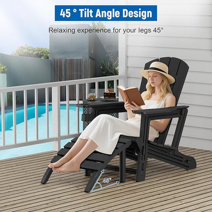 FONTOI Adirondack Ottoman, HDPE Plastic Adirondack Chair Footstool, All Weather Outdoor Footrest for Patio, Backyard, Lawn, Fire Pits, Black