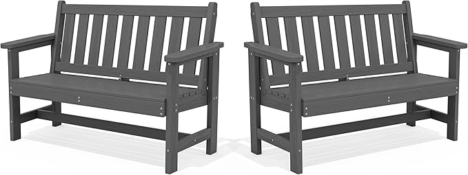 SERWALL Outdoor Bench, HDPE Outdoor Benches Weatherproof, 2-Person Garden Bench with 660 lbs Weight Capacity - Photo 1