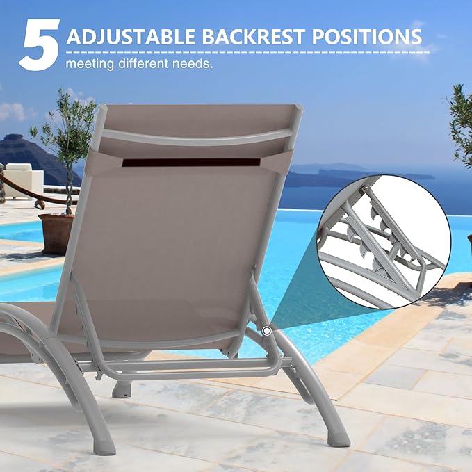 Domi Pool Lounge Chairs Set of 2, Aluminum Adjustable Outdoor Chaise Lounge - Photo 4
