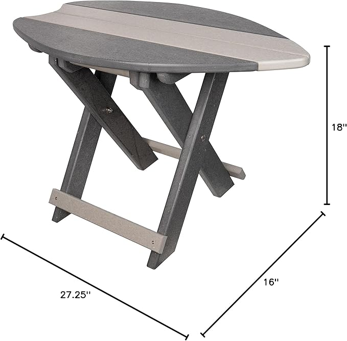 Amish-Made Surfboard Shaped Gray Poly Folding Side Table