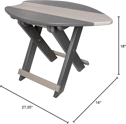 Amish-Made Surfboard Shaped Gray Poly Folding Side Table