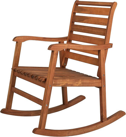 Eyely KCR101A Carrie Modern Slat-Back 300-Lbs Support Acacia Wood Patio Outdoor Rocking Chair for Garden, Lawn, Backyard, Pool, Deck, Beach, Firepit, Teak