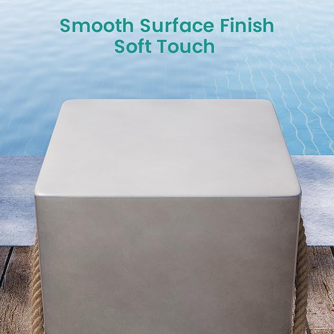 SUNBURY Outdoor Side Table, 18" H Concrete Side Table w Hemp Rope, End Table for Patio, Outdoor Coffee Table in Medium Gray, Garden Plant Stands