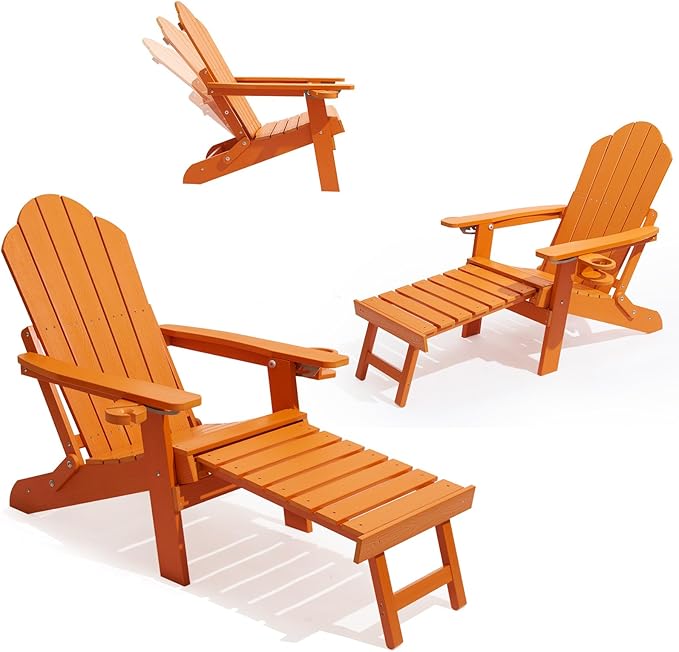 Ergonomic Adjustable Adirondack Chair with Ottoman Set of 2，Folding Adirondack Chair with 2 Cup Holder for - Photo 1