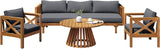 Merax Outdoor 4-Piece Acacia Wood Conversation Set - Patio 3-Seat Loveseat Sofa w/Coushion - Photo 3