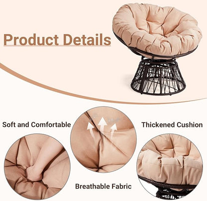 VINGLI Outdoor Papasan Chairs with Thick Cushions 360 Degree Swivel Chair, Patio Chairs Lounge Chair Rading Chair for Balcony, Yard, Porch (Brown)