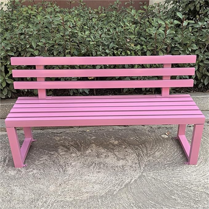 Outdoor Patio Benches, Garden Metal Bench with Backrest, Weatherproof Metal Garden Patio Bench, Bench Yard, Stadium, Scenic Area or Open-Air Seating(Pink,120cm/47.2in)