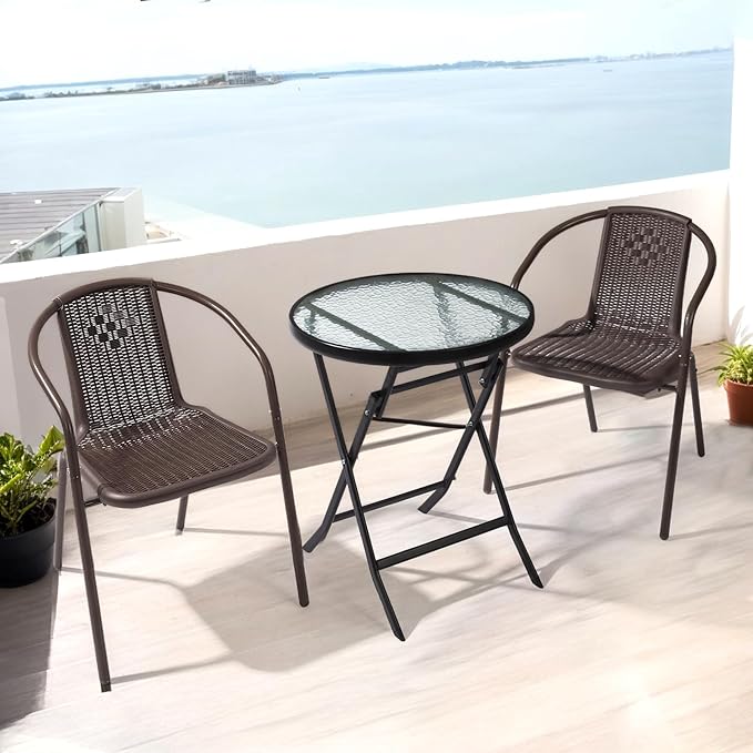 VINGLI PE Rattan Outdoor Dining Chairs Set of 4, Brown