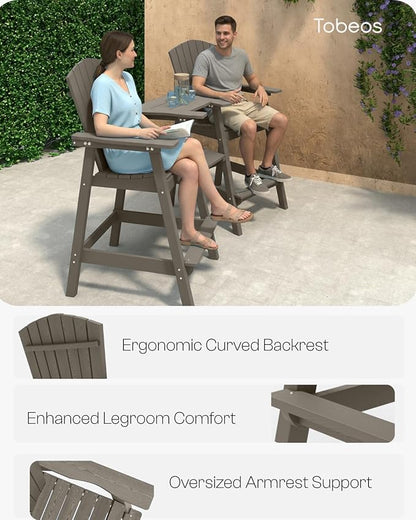 Tall Adirondack Chairs Set of 2, HDPE Outdoor Adirondack Chairs with Double Connecting Tray, Bar Height High Back Patio Chairs for Balcony, Deck, Backyard (Grey)