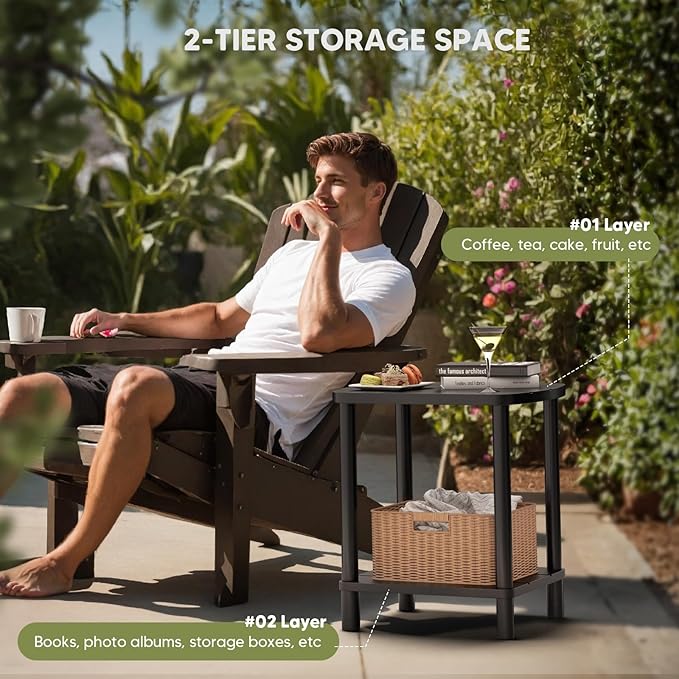 Outdoor Coffee Table, 2-Tier Adirondack Outdoor Side Table Weather Resistant, Patio End Table for Pool, Porch, Backyard.