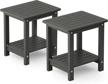 YEFU Outdoor Side Table for Patio: 16" HIPS Weather - Resistant Adirondack Tables Set of 2 - Small Square End Table for Backyard Living Room Bedroom - Indoor Outdoor Double Layer Table Dark Grey
