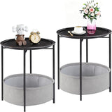 VECELO Round Side/End Table with Fabric Storage Basket，Metal Anti-Rust and Waterproof Small Bedside Nightstand with - Photo 1