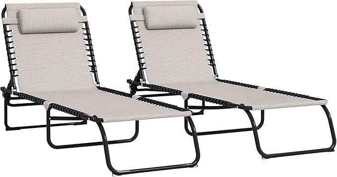 Outsunny Folding Chaise Lounge Chair Set of 2, Patio Sun Tanning Chair - Photo 1