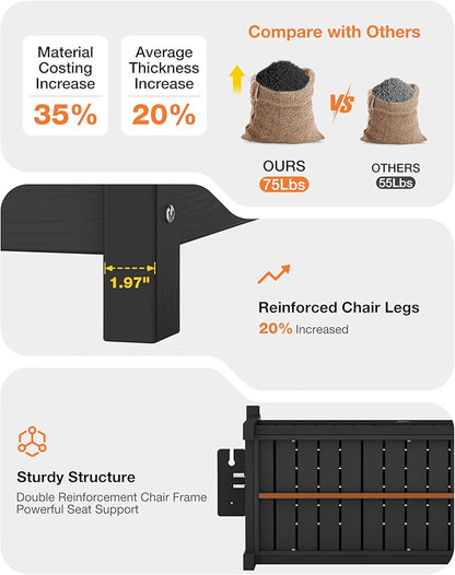 YEFU Outdoor Storage Bench for Patio: Heavy Duty Garden Bench Set of 2 with 96° High Backrest & Oversized Seating - HIPS Weatherproof Patio Bench with Storage for Porch Park Backyard, Black