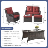 Rilyson Wicker Patio Furniture Set - 6 Piece Rattan Outdoor Sectional Conversation Sets with 2 Swivel Rocking Chairs - Photo 2