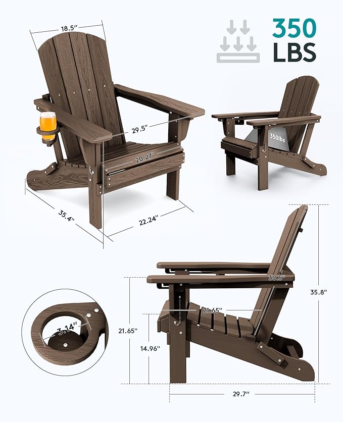 SERWALL 5-Piece Adirondack Chair and Ottoman and Table Set, Coffee