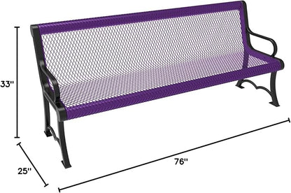 COATEDOUTDOORFURNITURE Coated Outdoor Furniture Heavy-Duty Outdoor Bench Thermoplastic Coated, Expanded Metal, Commercial-Grade Garden Bench, Made in America (Portable with Back, 6 Ft, Purple)